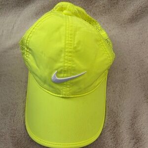 Nike Neon Yellow Dri-Fit Running Hat Cap White Swoosh Lightweight